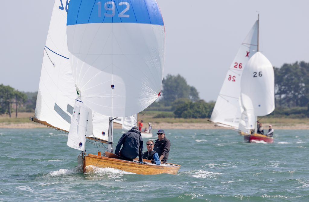 XOD - Felix (X192) and Catherine (X26) coming up to the finish line on the third day of racing - 2023 Keelboat Week - Itchenor Sailing Club, West Sussex